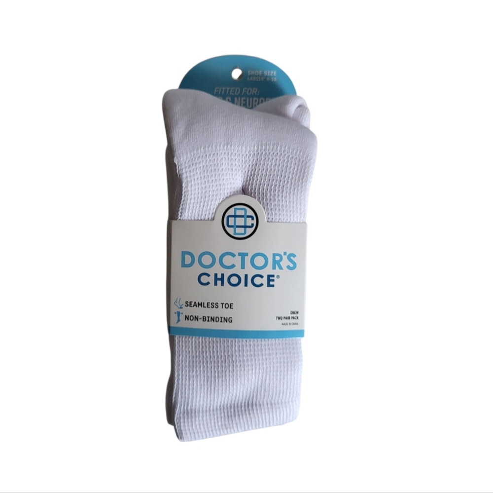 NEW Doctor's Choice Women's Full Cushion 2-Pack Diabetic Crew Socks - White